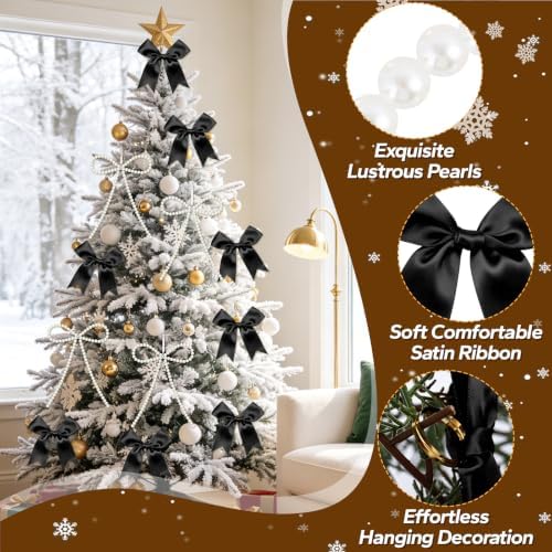 18 Pcs Pearl Bow Ornaments for Christmas Tree Toppers Decorations