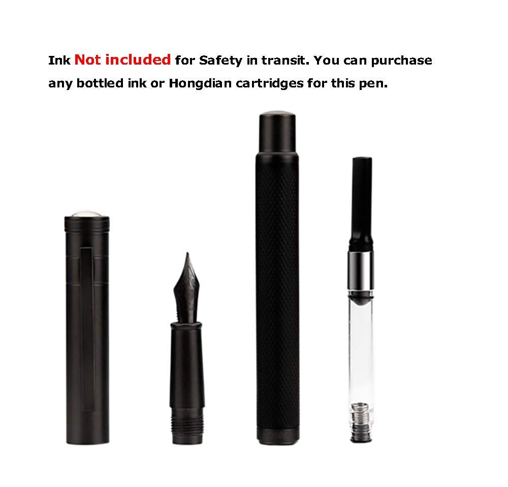 Brushed Black Forest Fude Pen, Bent Nib Calligraphy Fountain Pen (Fine to Broad) with Converter and Metal Box Set by Asvine