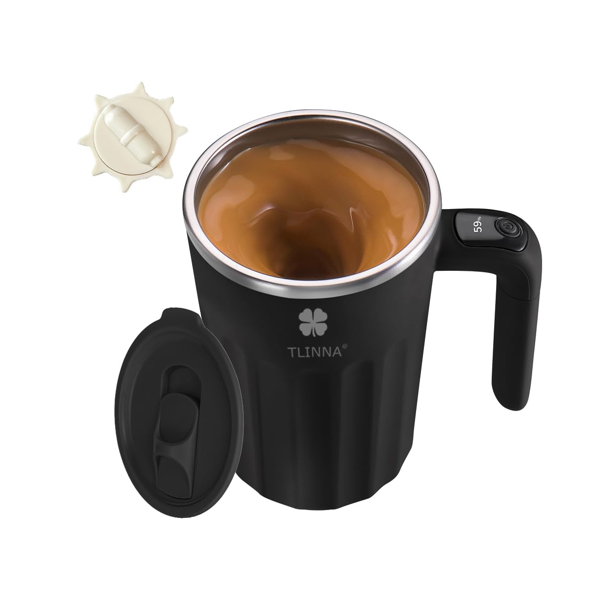 TLINNA Drink Stirrer,Self Stirring Mug,Self Stirring Coffee Mug,Suitable for Coffee, Milk, Cocoa and Other Beverages (Black, 12 Ounces)