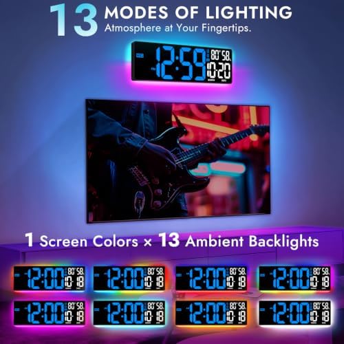 16.5" Large Digital Wall Clock with Blue LED Display & Backlight, Remote