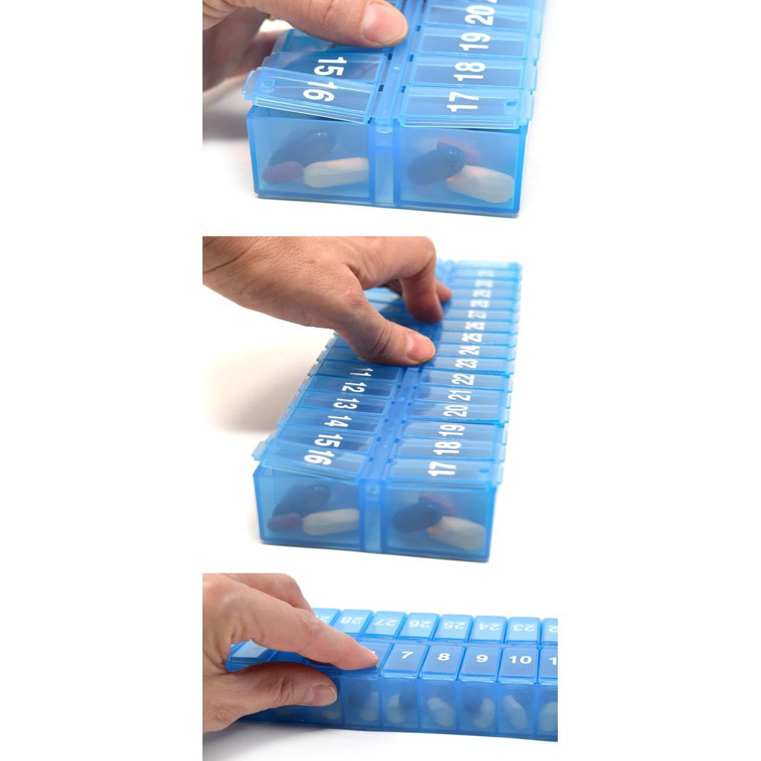 AM PM 31 Day Once-a Day Monthly Pill Planner Organizers - Large Compartment Pill Boxes Store Medications for Entire Month Plus Compartment for Extra Pills (AM/PM Yellow & Blue) BPA Free