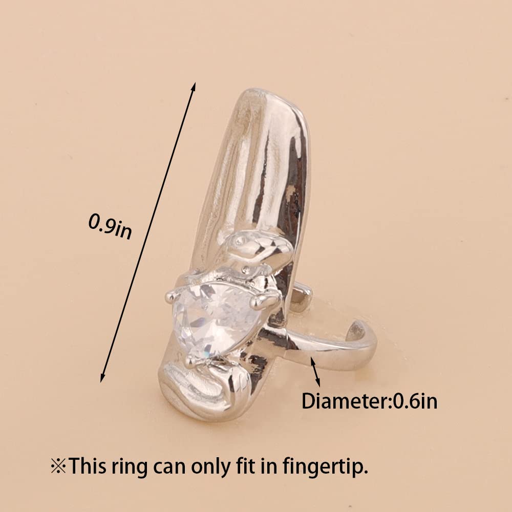 Rumtock 4pcs Punk Silver Fingertip Protective Nail Rings Set with Knuckle Chain Ring Manicure Jewelry for Women Gilrs