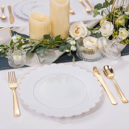 SUT 72 Pcs White Plates Disposable, White Plastic Plates With Gold Trim, 10.25 Inch Gold Dinner Plates, Fancy Plastic Plates, Plates Disposable Heavy Duty for Parties, Banquets - color: White Gold, size: 10.25 Inch