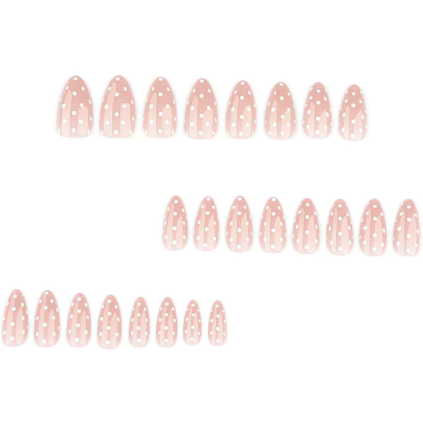 Polka Dot Press On Nails, Short Almond Nude Pink Fake Nails with White Dots, Soft Gel Full Cover Reusable Glue On Nails, Cute Everyday Nails for Women 30 Pcs