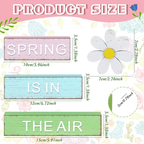 GlikCeil 4 Pcs Spring Table Decoration Daisy Wooden Block Sign Daisy Spring Table Decor Centerpieces Farmhouse Rustic Tiered Tray Tabletop Decor for Home Office Desk Kitchen Shelf Decors - style: Daisy