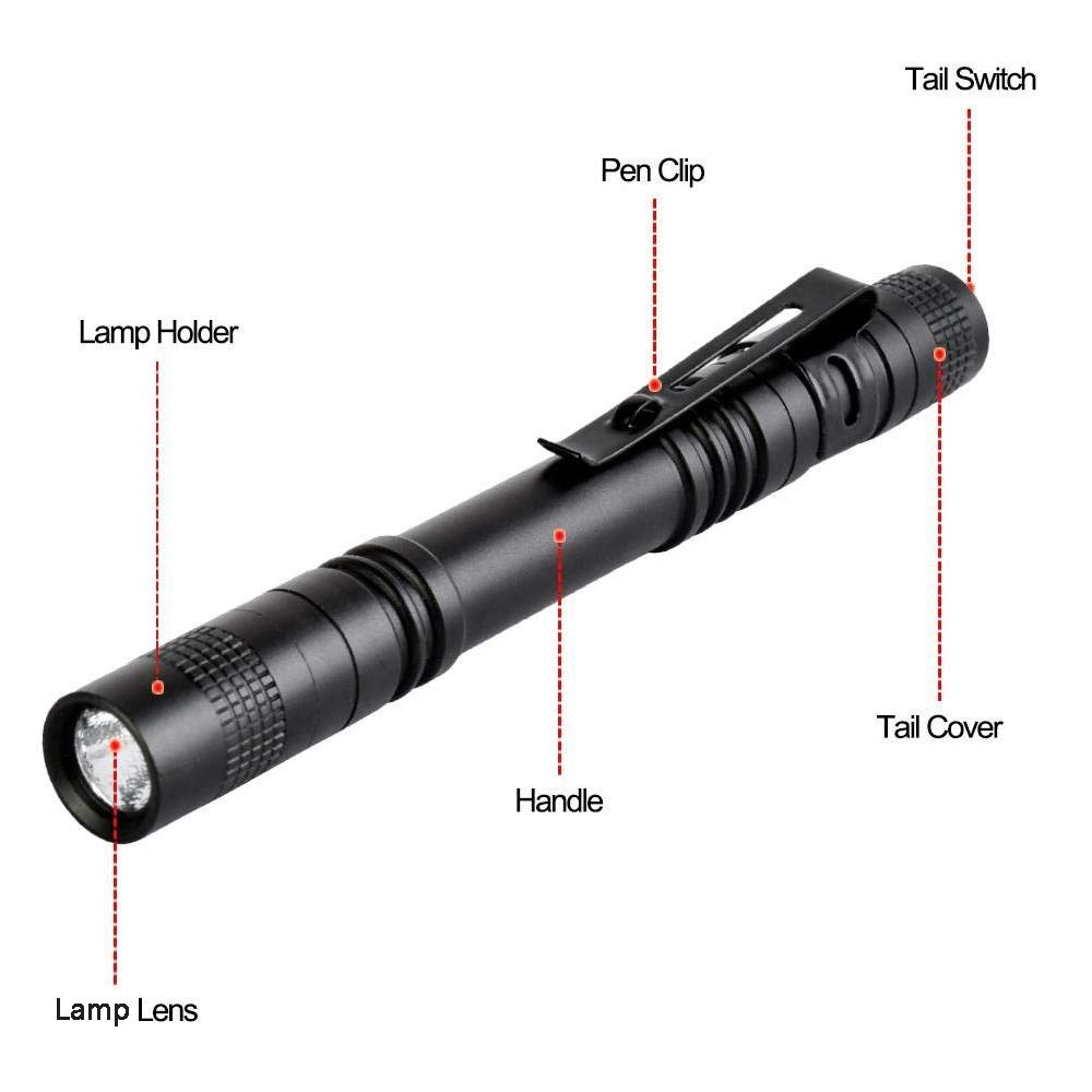 enjoydeal 5PCS Pen Light Flashlight Ultra Slim Portable LED 1000LM Pocket Penlight Torch with Clip Powered by 2 x AAA Battery (not Include)