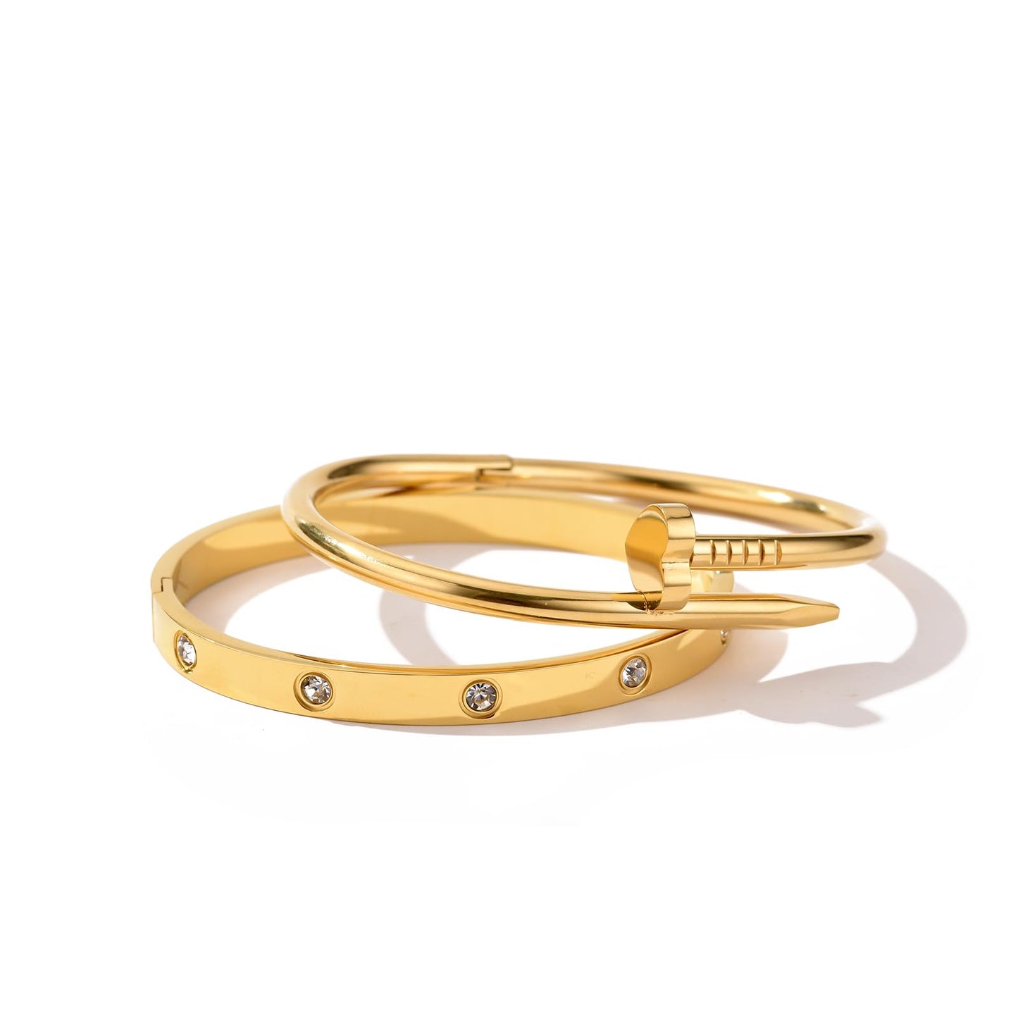 sineed 18K Gold Plated Love Nail Bangle Bracelet Set Stackable Dupes Stainless Steel Bangle Set for Love Trendy Jewelry