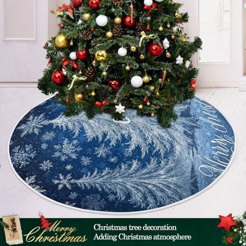 Pfrewn Crystal Silver Blue Glittering Snowflakes Tree Christmas Tree Skirt 48" Farmhouse Winter Mini Xmas Tree Skirts Mat for Welcome Holiday Party Supplies Rustic Ornaments Indoor Home Decor