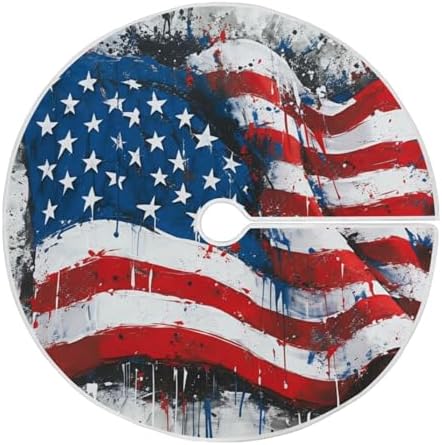 Dussdil Patriotic Us Flag Christmas Tree Skirt 36 Inches Xmas Tree Skirts Seasonal Round Tree Stand Mat Skirt for Holiday House Celebration Party Indoor Home Office Decor Ornaments