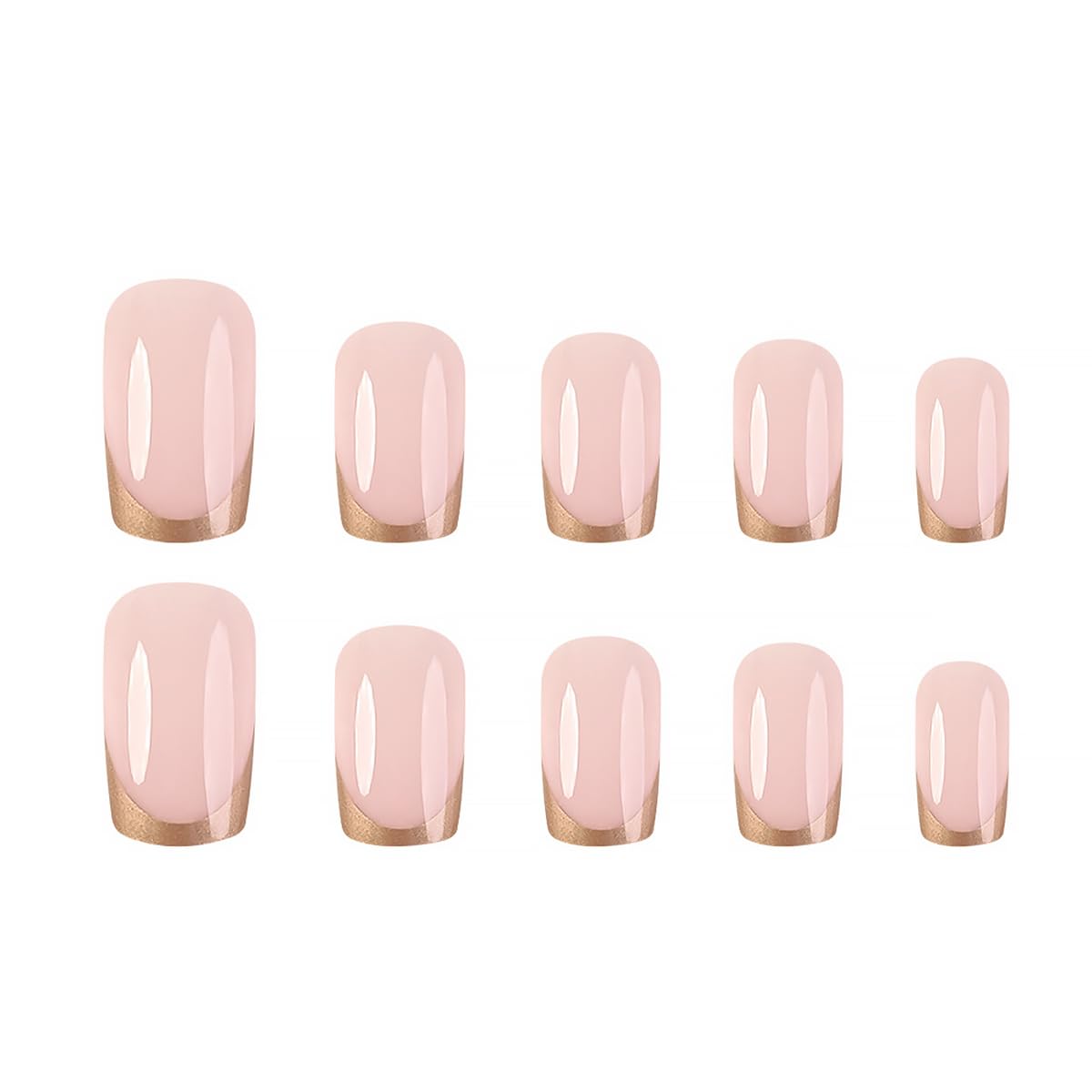 Gold French Tip Press-on Nails - Medium Square Nude Pink Glitter Design, Full Cover Artificial Luxury False Nails, 24pcs DIY Decoration Set