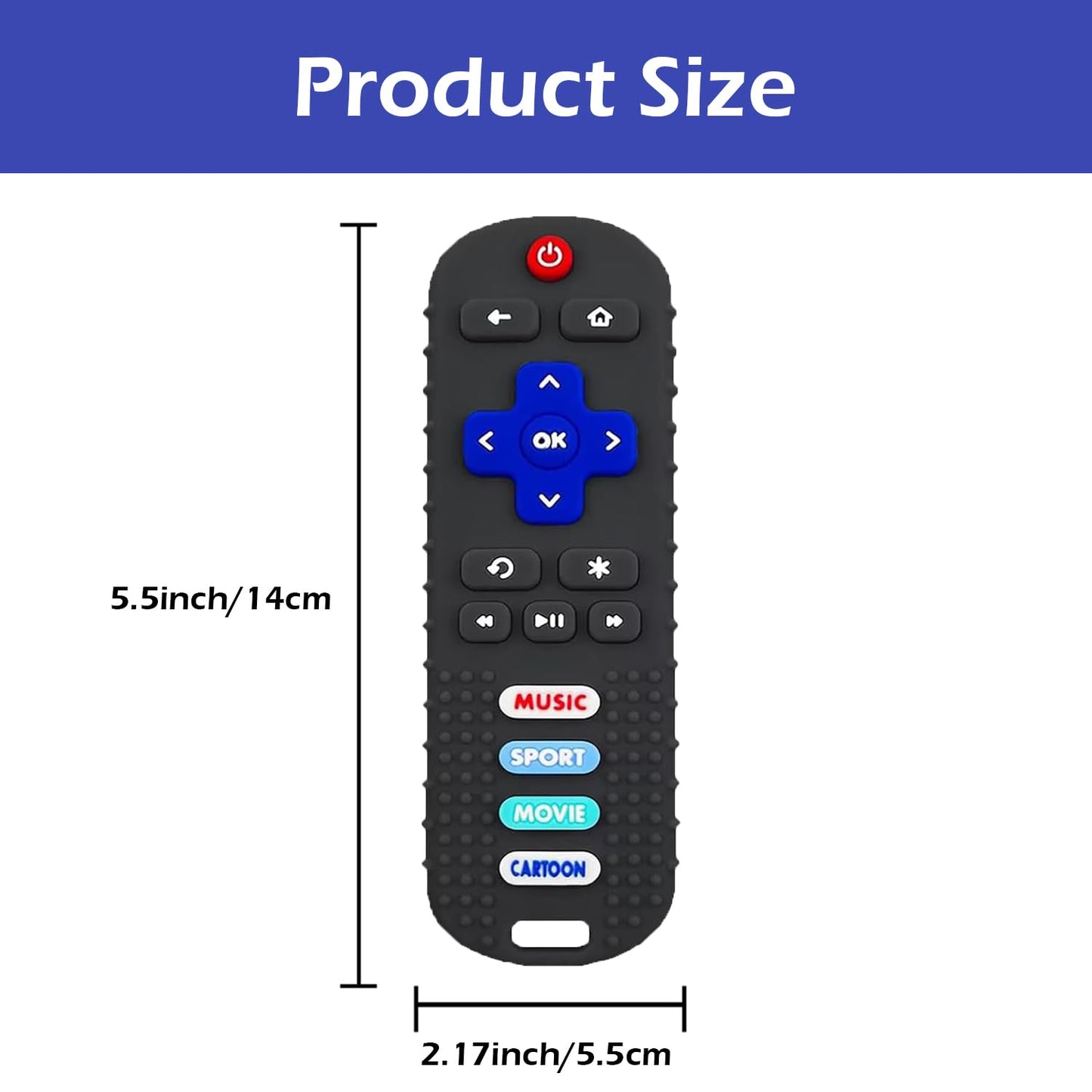 ERSIHUA 2-Pack Baby Teething Toys-TV Remote Control Shape Silicone Infants Teething Toys for Babies 0-18 Months,BPA-Free (Black+Blue)
