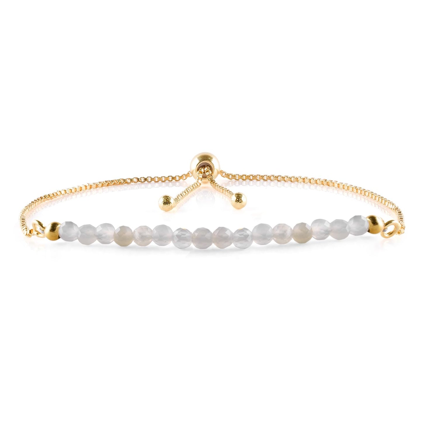 InfinityGemsArt Moonstone Bracelets For Women June Birthstone Jewelry Micro White Beads Beaded Stone Bolo Slider Crystals Gemstones, 14K Gold Plated Adjustable Chain, Valentines Day Gifts For Her