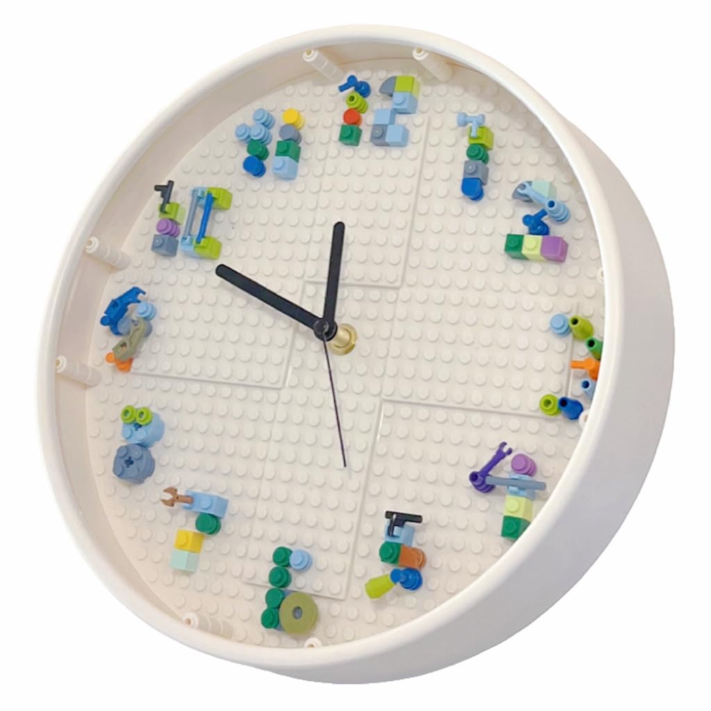 lycnufrewolf Kids' Wall Clocks, Kids' Room Decorations,DIY Building Block Clock, Wall Decor for Game Rooms and Children's Bedrooms, Creative, Cool & Cute Style, Boys' Birthday Gifts (White Frame)