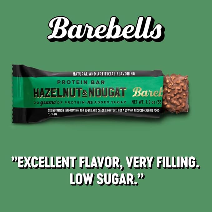 Barebells Protein Bars Hazelnut & Nougat - 12 Count, 1.9oz Bars - Protein Snacks with 20g of High Protein - Chocolate Protein Bar with 1g of Total Sugars - On The Go Protein Snack & Breakfast Bars