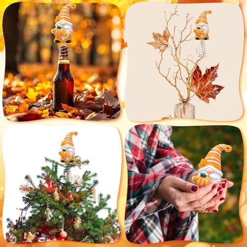 Gejoy Fall Gnome Miniature Tree Topper 5.1 Inches Mini Resin Gnome Ornaments with Pumpkin Maple Leaf Tree Top Decorations for Fall Harvest Autumn Thanksgiving Holiday Party Supplies Home Decor Gifts