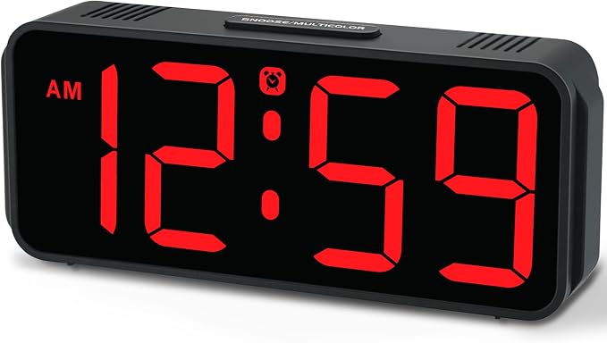 Peakeep Small Digital Alarm Clock for Bedroom, Large Number, Battery Backup | Plug-in Tiny Electric Clock Brightness Dimmable for Bedsise Desk Table Small Spaces, 5 Volume, Easy to Set, Adapter Included