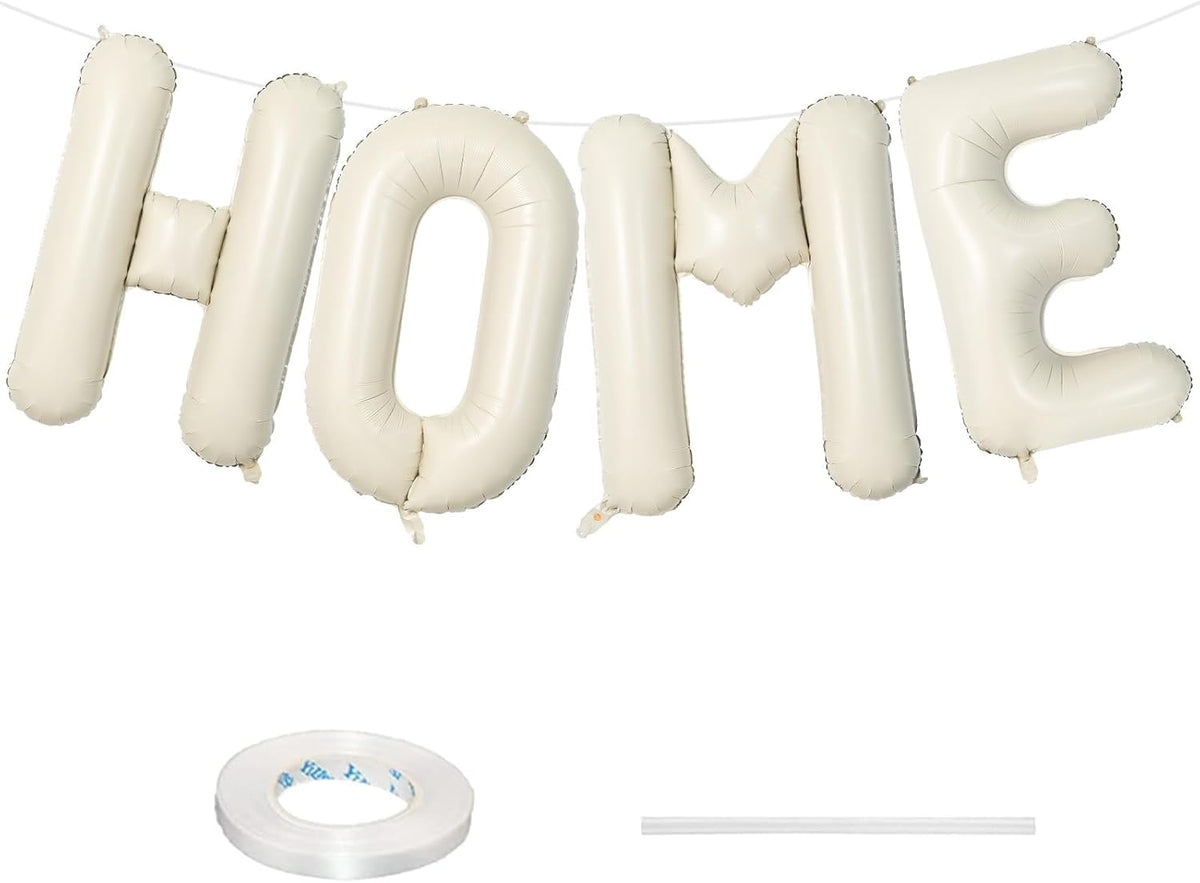 40 Inch Beige HOME Balloon for Housewarming Party Decorations, Large Cream New Home Welcome Balloon Letter Banner, Ivory White Sand Balloons Sign for Sweet House Warming Homecoming Party Decor