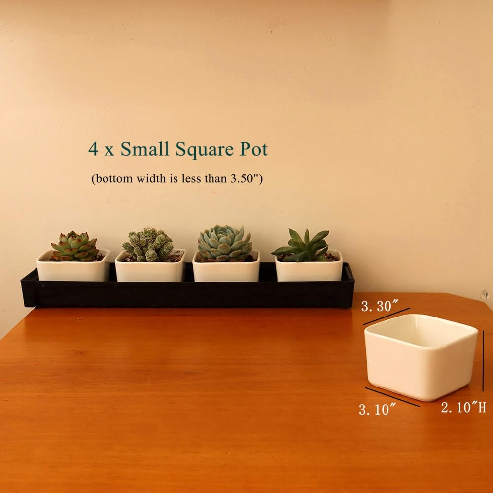 BangQiao 6 Pack 16.20 Inch Black Plastic Decorative Rectangular Planter Pot Saucer Drip Tray with Removable Drain Plug for Windowsill, Shelf, Tabletop, Kitchen, Balcony, Small Potted Plant
