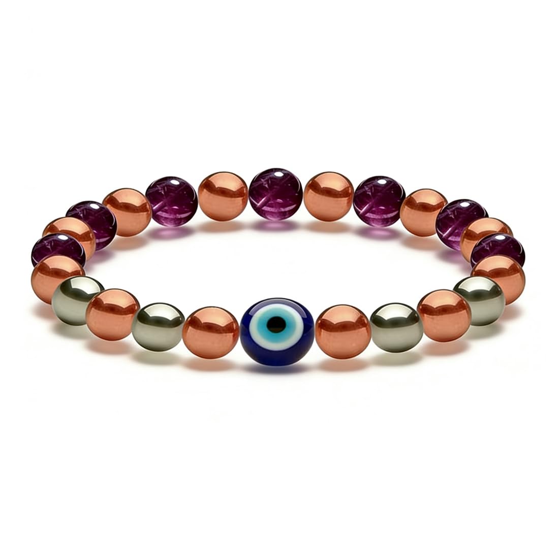 Drkao Unique Original Design Magnetic Therapy Bracelet for Women, Exclusive Lucky 7 Power Healing Crystals & Copper, Evil Eye Aura Shield, 4-Fold Protection Wellness Gift For Mother One Pack
