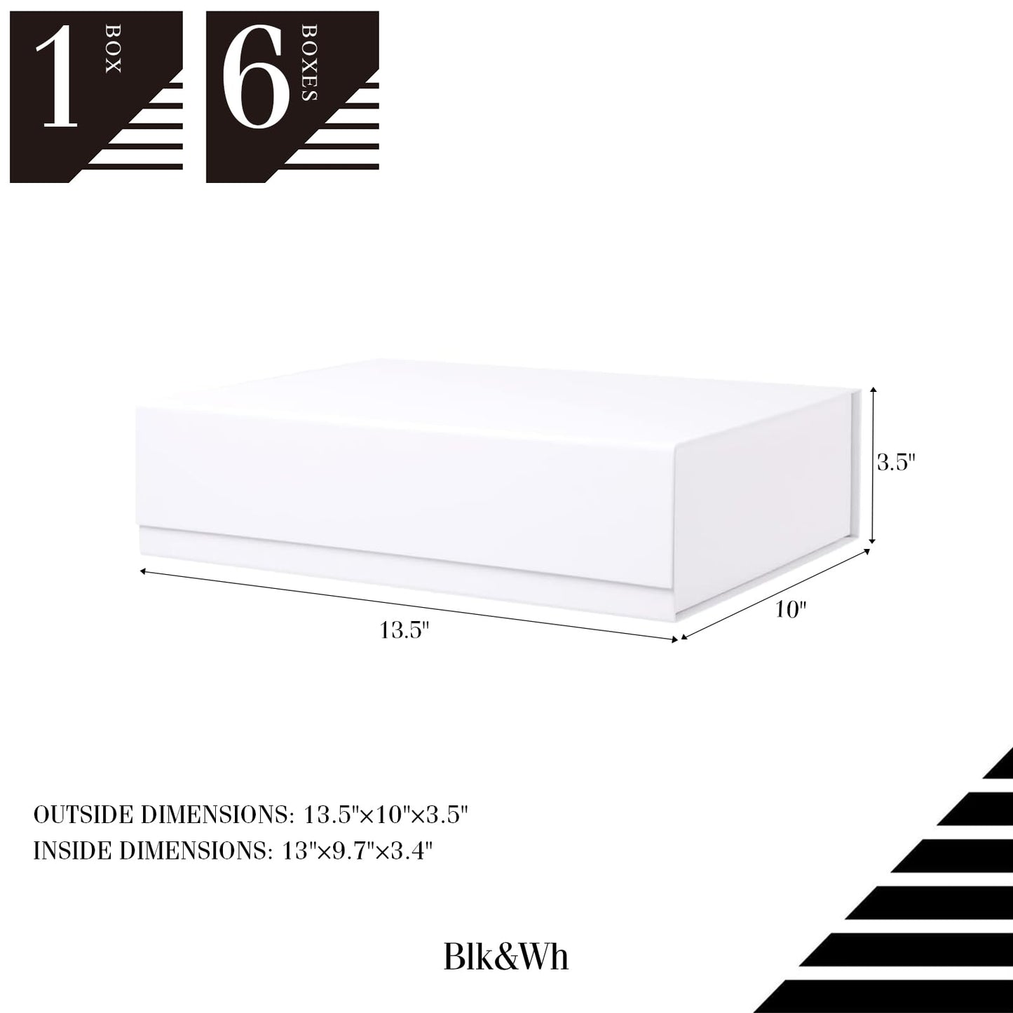 BLK&WH Large Gift Box 13.5x10x3.5 Inches, White Gift Box with Magnetic Closure Lid, Sturdy Shirt Box, Rectangle Collapsible Box for Gift Packaging (Matte White)