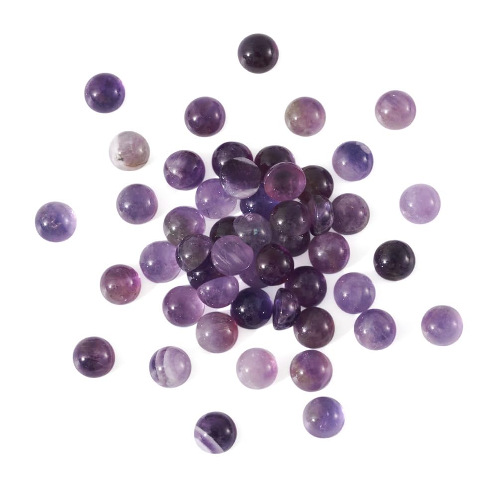 Fashewelry 50Pcs Natural Amethyst Cabochon Stone Half Round Beads 6mm Tiny Flat Back Gemstone Chakra Healing Crystal Cover Cabs for Jewelry Making