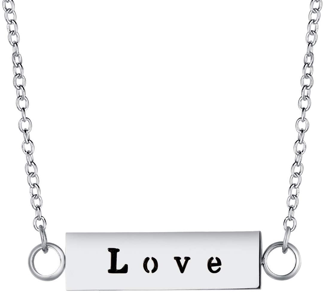 Wild Essentials "Love" Essential Oil Diffuser Bar Necklace Gift Set - Includes Aromatherapy Pendant, 24" Stainless Steel Chain, 12 Color Refill Pads