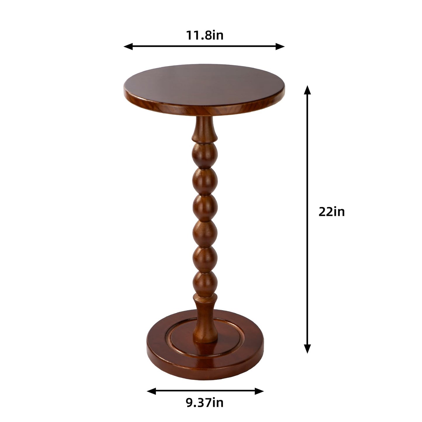 Lampaggio Round Side Table for Small Spaces, Drink Table with Oak Wood Pedestal, Modern End Table Nightstand for Living Room, Bedroom, Office, and Corners, Tool-Free Assembly, Brown