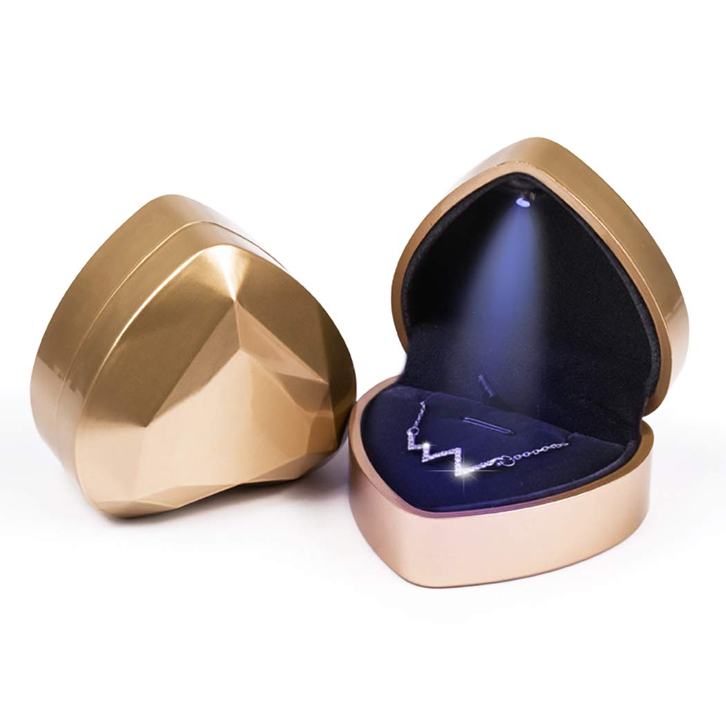 iSuperb Pendant Necklace Box Heart Shape Jewelry Gift Box Bracelet Case for Valentine's Day Anniversary Wedding Engagment Christmas (Golden)