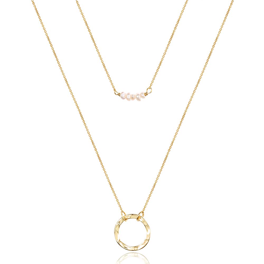 Dainty Layering Simulated Pearls Necklace Circle Necklace Simple Delicate Handmade Y Pendant Necklaces for Women