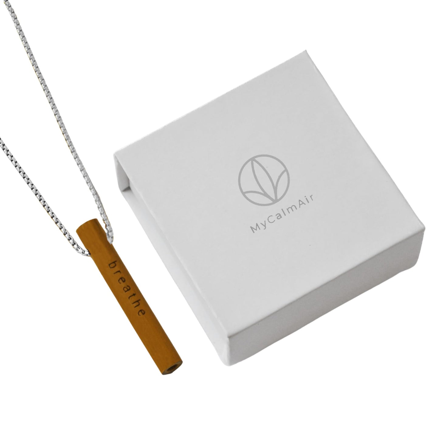 MyCalmAir Bamboo Breathing Necklace for Meditation, Mindfulness Tool, Stress Reducer, Eco-Friendly Breathe Pendant, Portable Relaxation Gift for Men & Women (Silver)