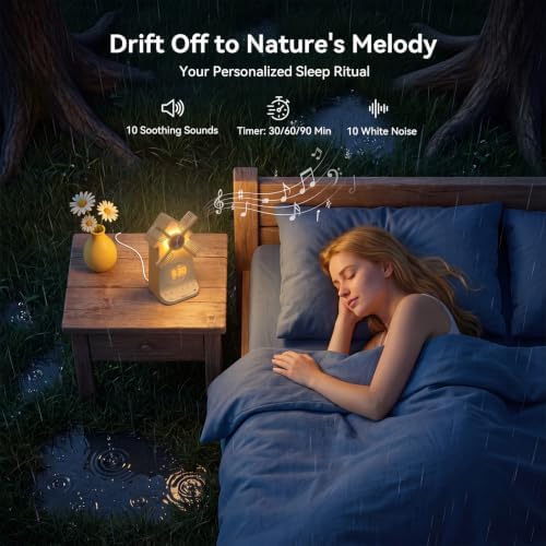 Sunrise Alarm Clock with Rotating Windmill, White Noise Machine for Sleeping with 20 Soothing Sounds, Sound Machine Alarm Clock for Bedrooms Kids Adults, 3-Level Night Light, USB Charger Port
