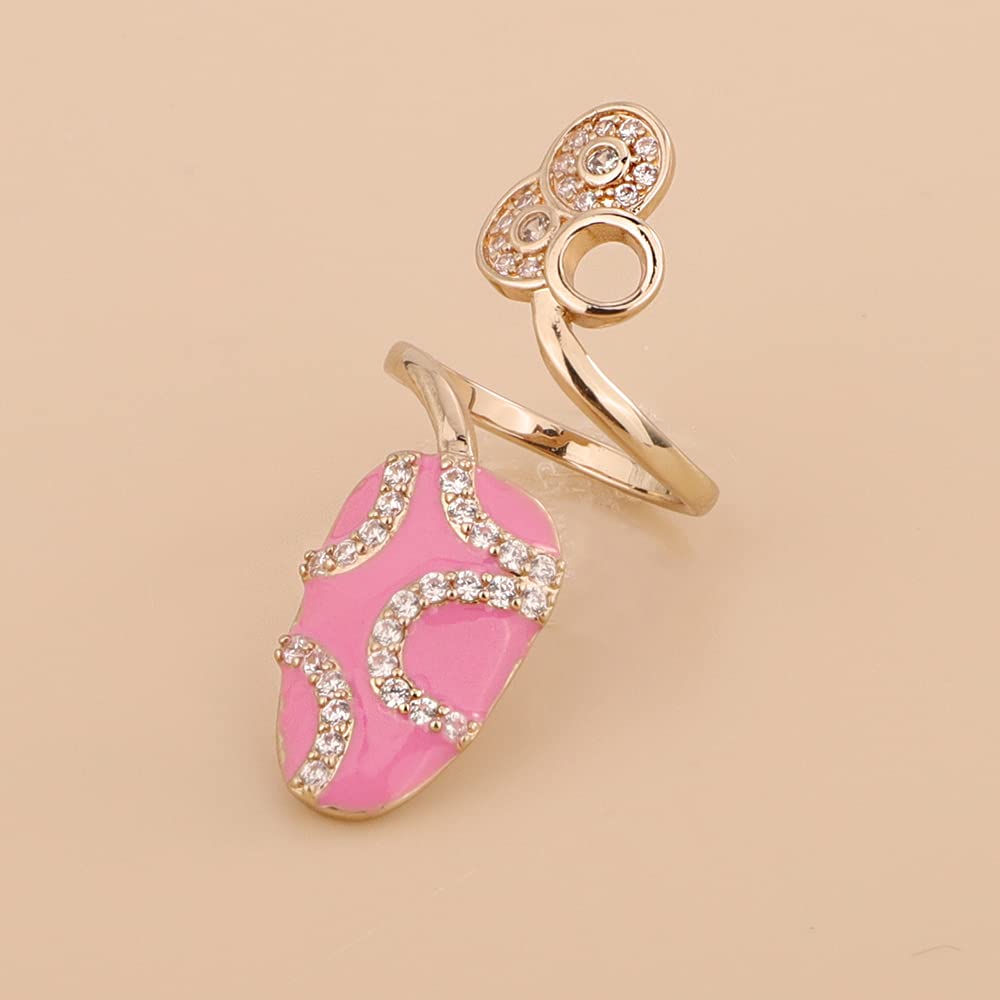 Rumtock Fingernail Opening Ring Rose Red Nail Decorative Knuckle Nail Ring for Women Nail Art