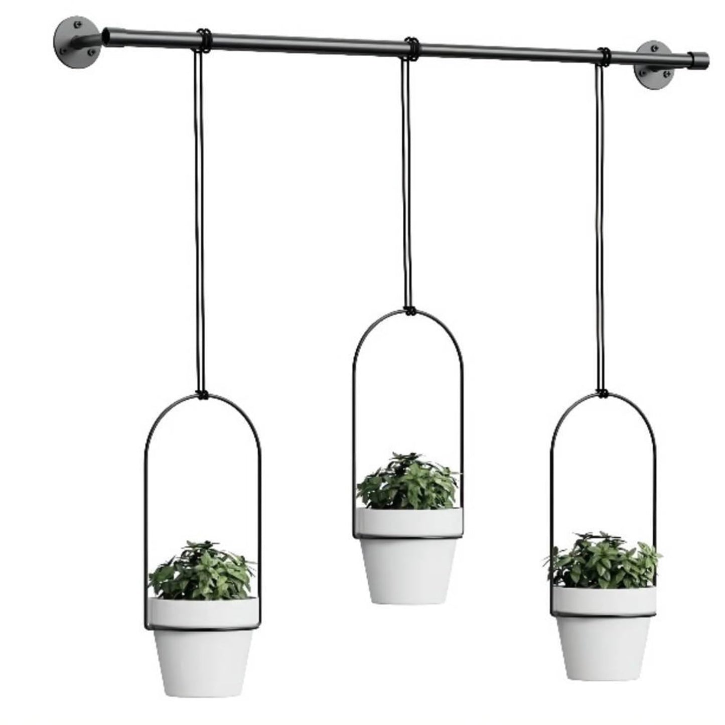 Adjustable Hanging Window Planter Set, Window Hanging Planters, Indoor and Outdoor Wall Plant Hanger, with 3 Plastic Pots, Flexible Nylon Rope, for Windows and Ceilings (Black)