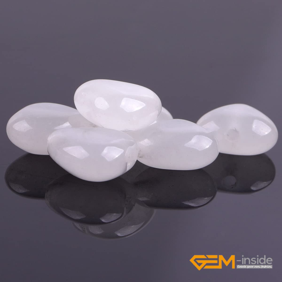 GEM-Inside 10mm Heart Charms Natural White Jade Gemstone Stone Beads for Jewelry Making Full 15" Strand Power Energy Healing Chakra Stone Beads