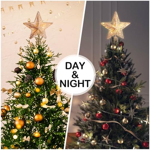 Noiclub Christmas Tree Topper Gold Glitter Star for 6-8FT Christmas Trees