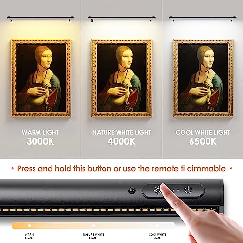 Battery Operated Wireless Picture Light，Rechargeable/Plugged in 31.5inch Painting Display Light,Remote Control Wall Lights with Three Modes and Timing for Art Frame (2 Black) - color: 2 Black