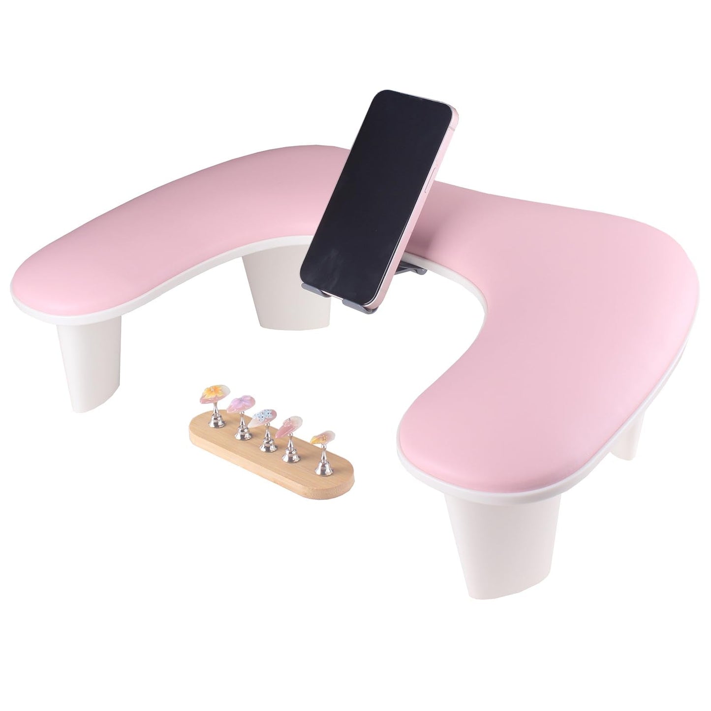 Big Arm Rest for Nails Tech with Rotating Phone Holder, U - Shaped Manicure Hand Rest Stand (Pink)