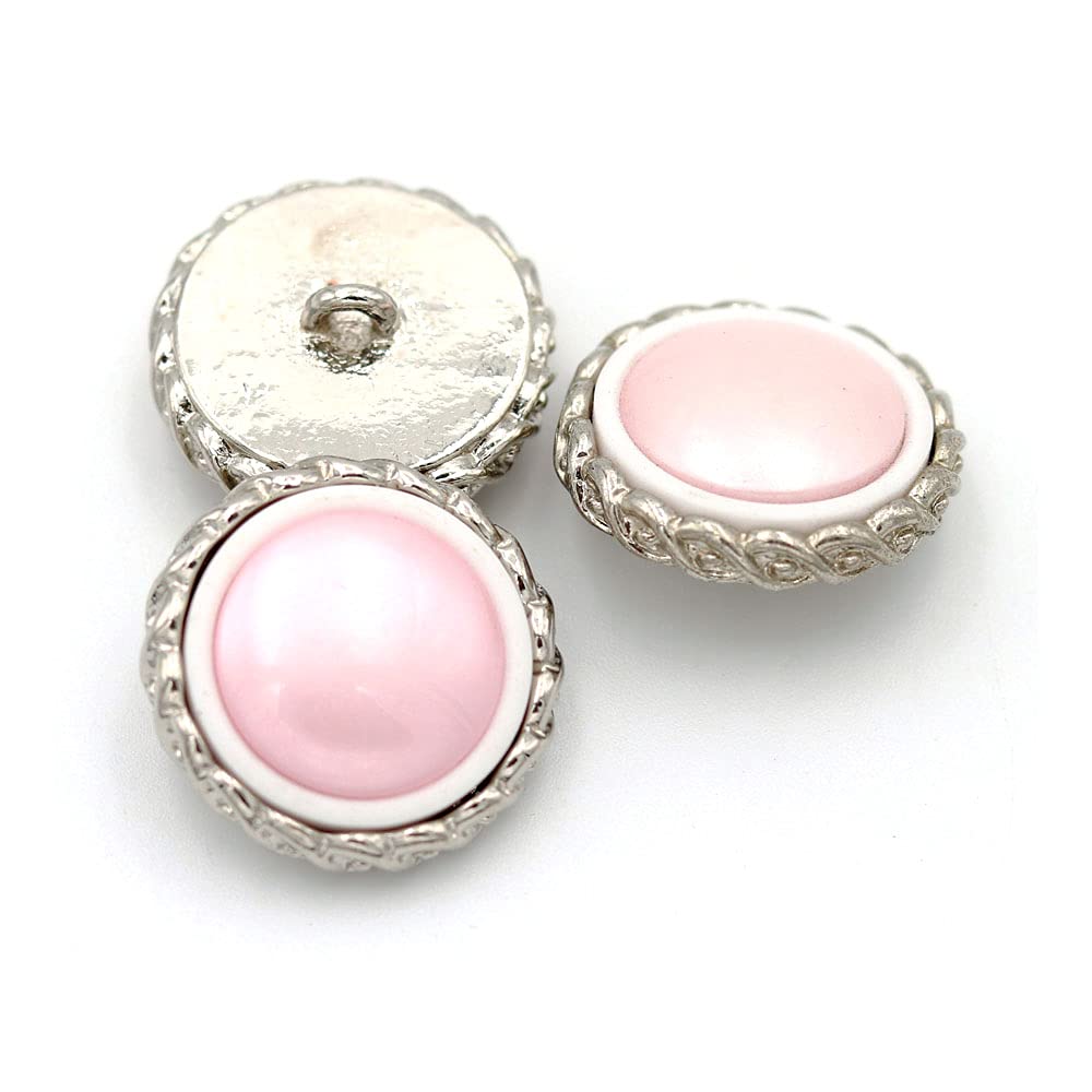 5Pcs Metal Resin Buttons Pearl Embellishment Crystal Upholstery Buttons for Jewelry Making Wedding DIY(Pink,22mm)