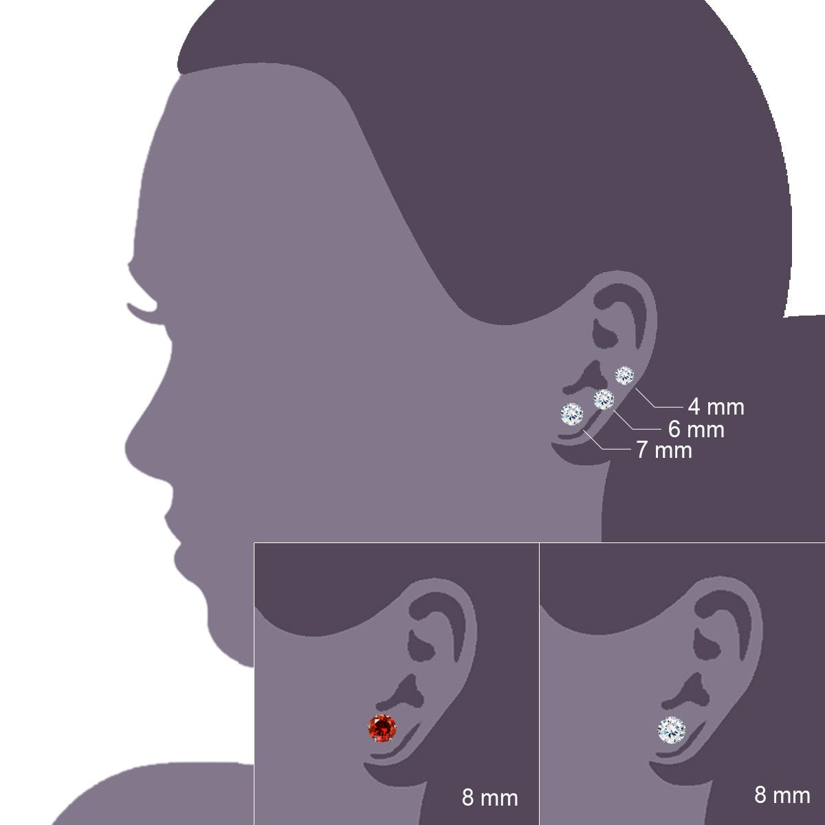 JewelrieShop Earrings for Women Studs Set Stainless Steel CZ Earing Hypoallergenic Multiple Piercing Ear Stud (8 pairs,4-8mm,White,Red CZ)