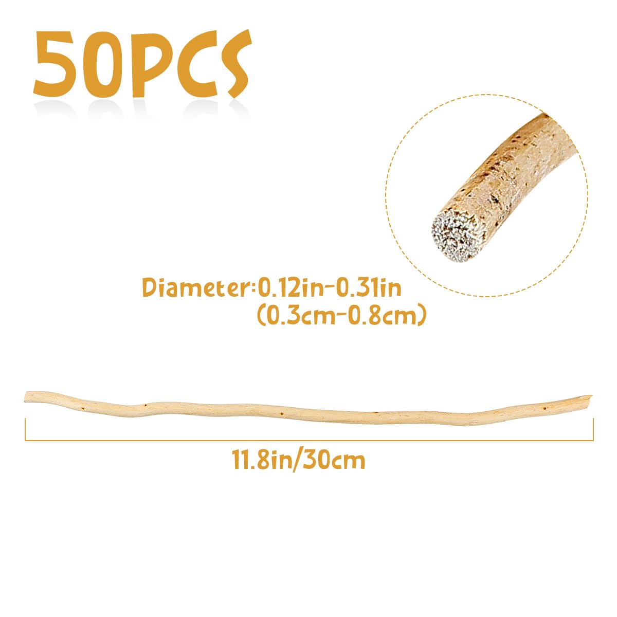 50Pcs Natural Twigs, Driftwood Branches for DIY Crafts, Unfinished Timber Rods for Model Making, Home Decor & Art Supplies (30cm/11.8in)