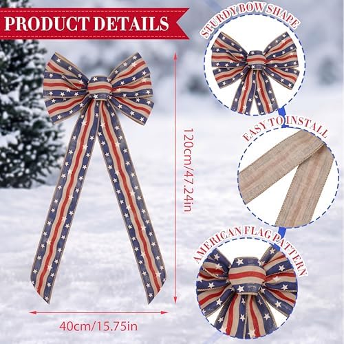 Gejoy 47 x 16 Inch Large Patriotic Bows Veterans Day Red White Blue Bows