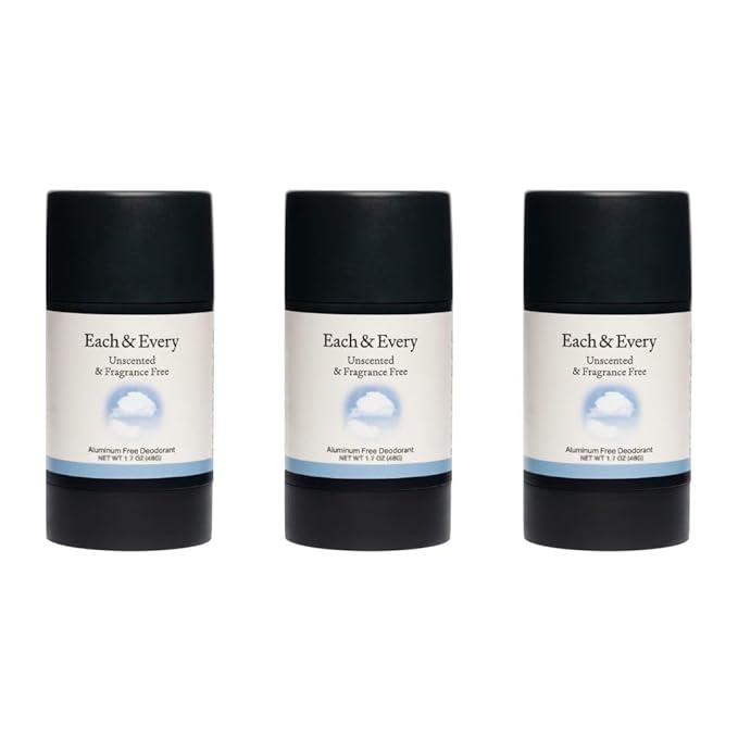 Each & Every All Natural Deodorant for Women & Men - Sensitive Skin, Plant-Based, Baking Soda & Aluminum-Free Deodorant - 24 Hr Odor Control - Unscented & Fragrance Free Travel Size (3 Pack, 1.7oz)