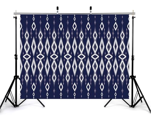 10x8ft Ethnic Geometric Backdrop Navy White Tribal Pattern Photography Background for Minimalist Boho Party and Art Display Wall Decorations Tapestry Photo Booth Props - size: 10x8ft
