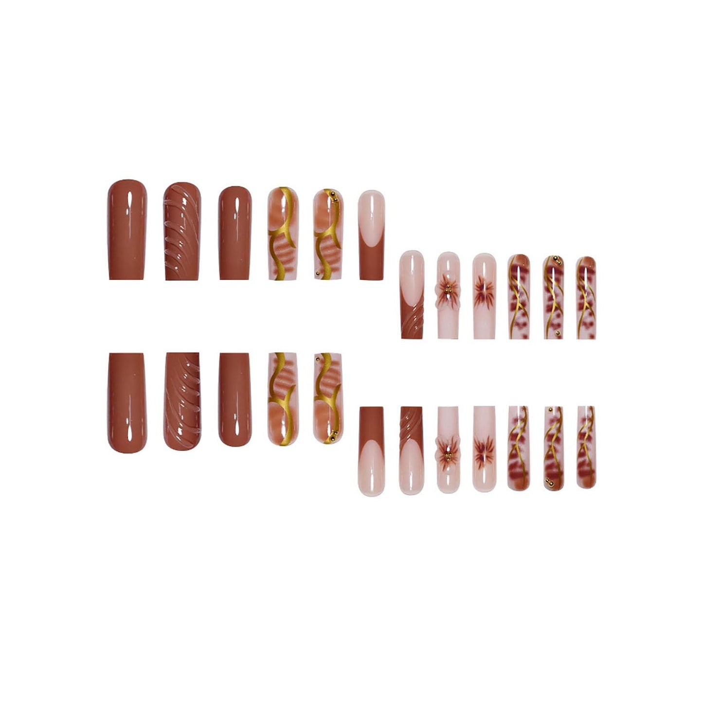 FIEONCIY Press on Nails Coffin Long Length Acrylic Glossy Full Cover Square Shaped French False Nails with Designs Artificial Extra Long Fake Nails with Charms Glue ons Fingernails for Women(DD1)