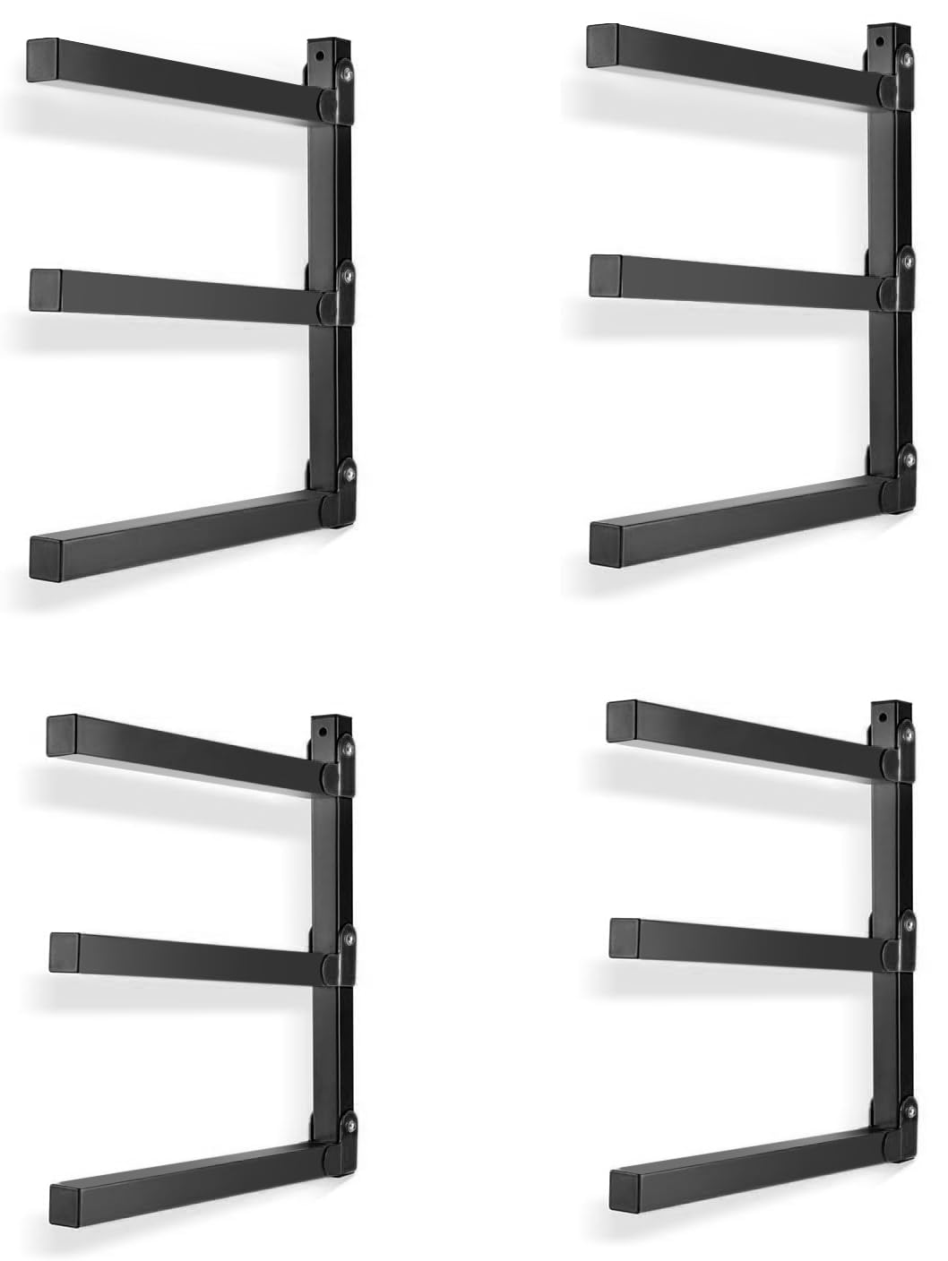 Ultrawall Wall Mount Wood Organizer and Lumber Storage Metal Rack for Shed, Workshop, Garage with 3-Level (Black-4 Pack)