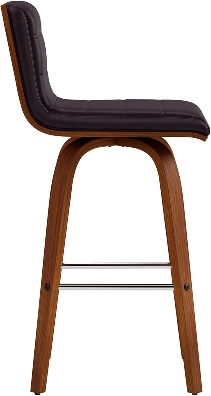 Armen Living Vienna 26" Counter Height Swivel Brown Faux Leather and Walnut Wood Bar Stool