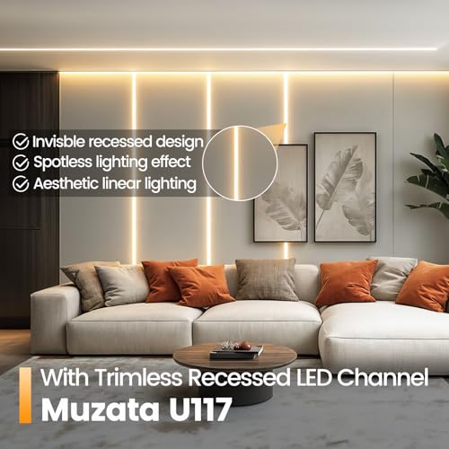 Muzata 5Pack 6.6FT/2M Plaster-in LED Channel Trimless Recessed LED Strip Diffuser Channel Spotless Deeper Wider for Drywall Ceiling Wall U117 WW 2M - size: 5Pack*2M/6.6FT