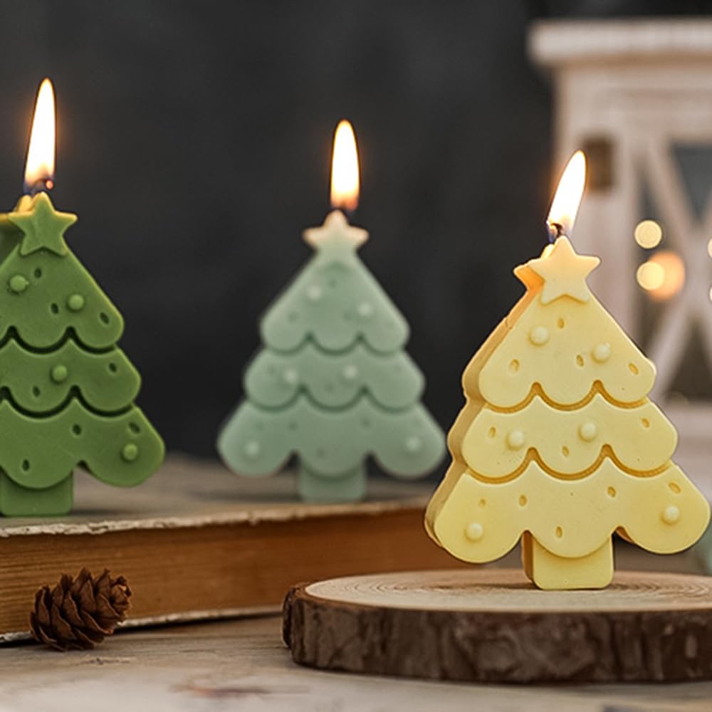 Christmas Tree Aromatherapy Candles, Home Decor Candle, Scented Candle Party Christmas Home Decoration Gifts Room Decor 1 Box (Olive Green 01)
