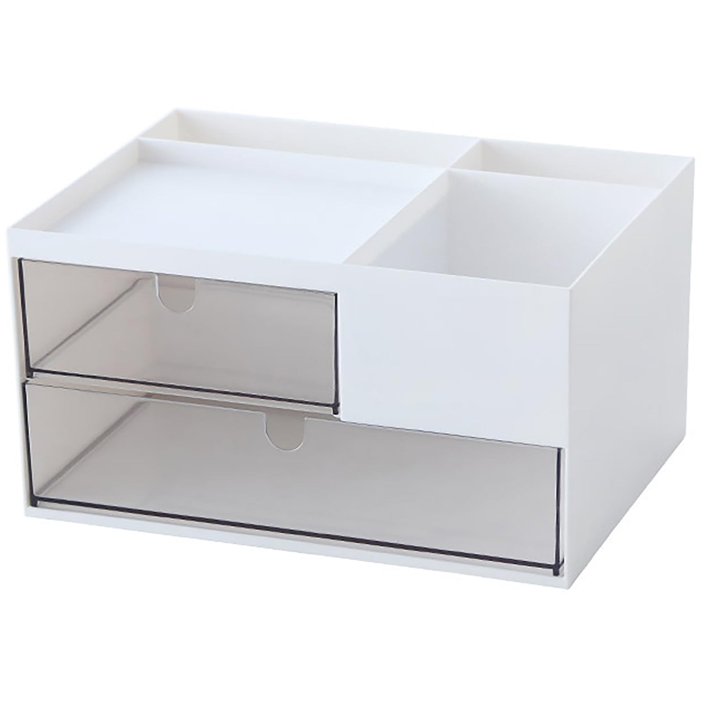 Desk Drawer Organizer, Desk Storage Box with 2 Drawers and 4 Compartments, Multifunctional Desk Accessories & Countertop Organizers for Office School Home (White）
