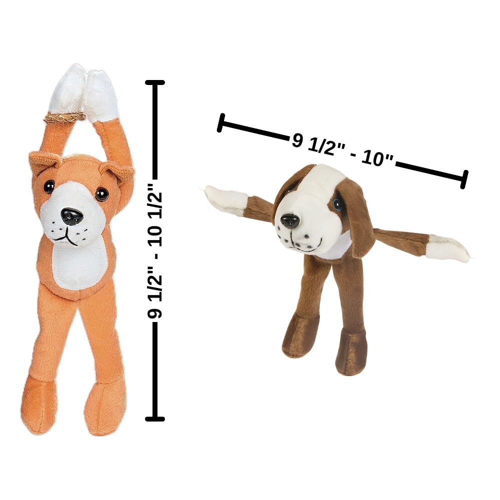 Hanging Dog Stuffed Animals - Stuffed Dog Plush with Hook and Loop Fastener Paws - Set of 12
